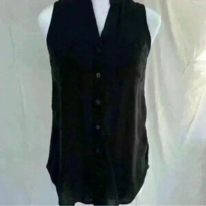 Old Navy black button down sleeveless blouse.